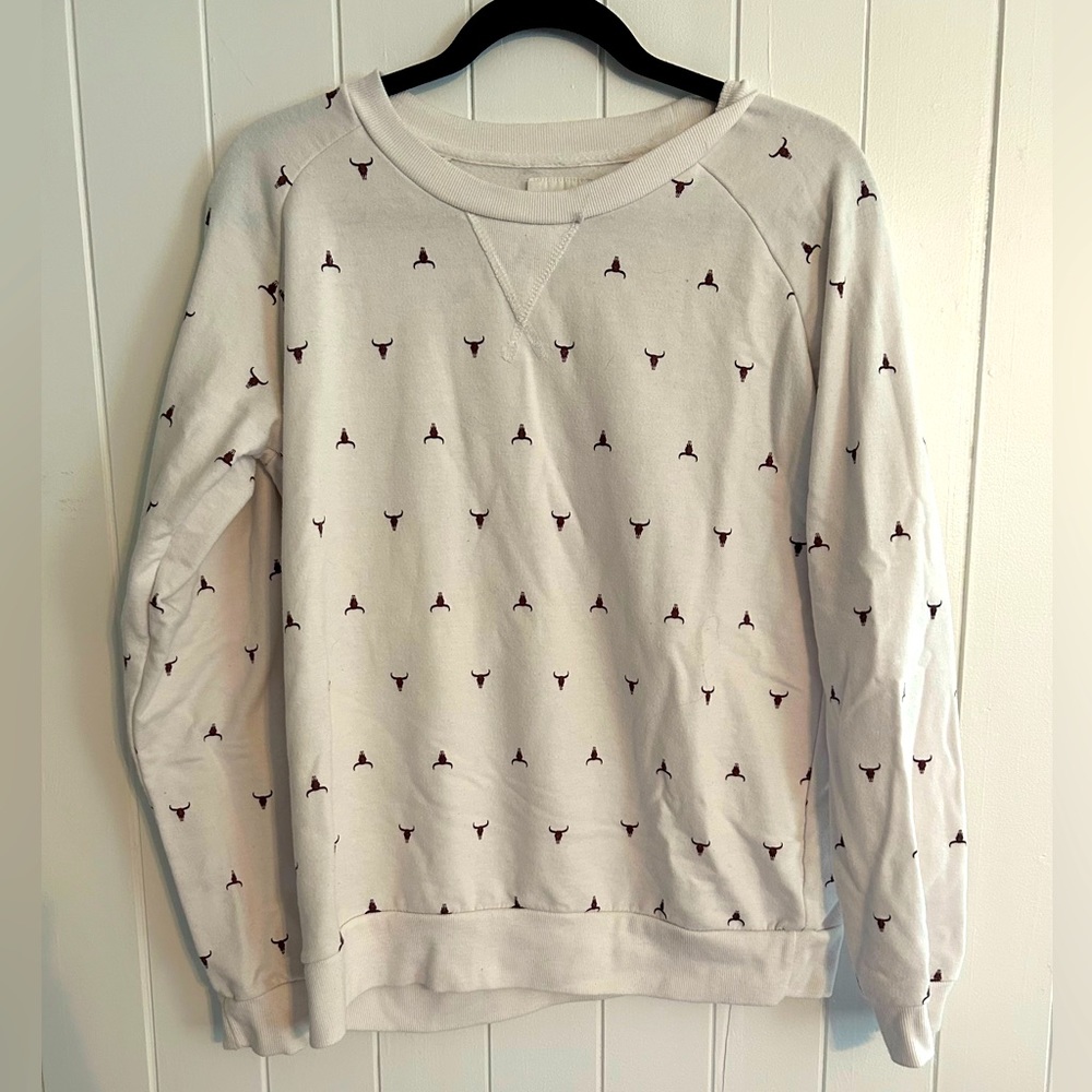 White Sweater with Animal Head Pattern